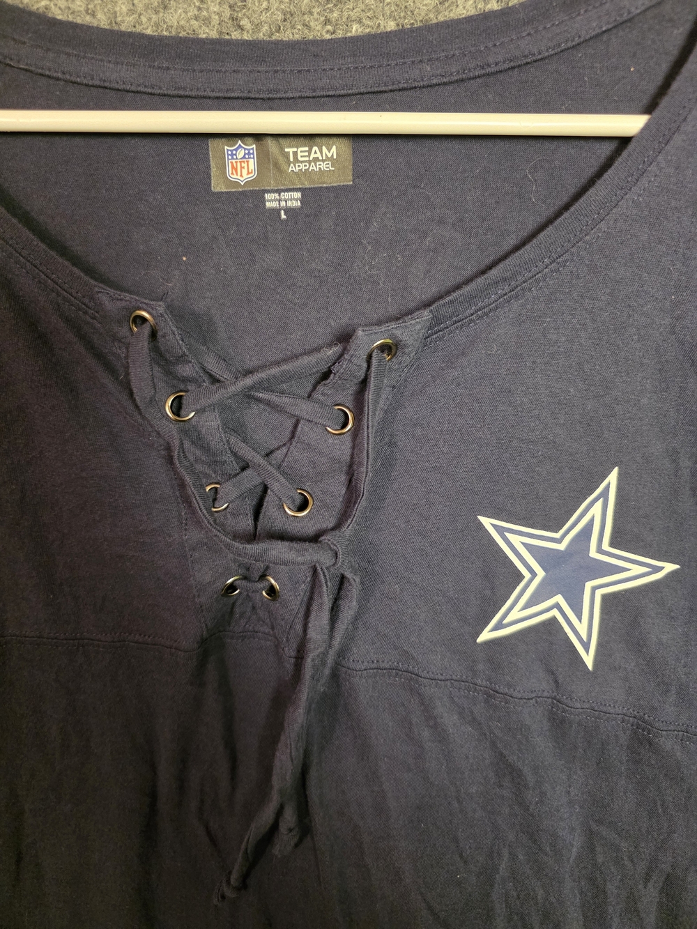 Dallas Cowboys Womens Shirt Large Navy Long Sleeve Lace Up V Neck NFL Apparel